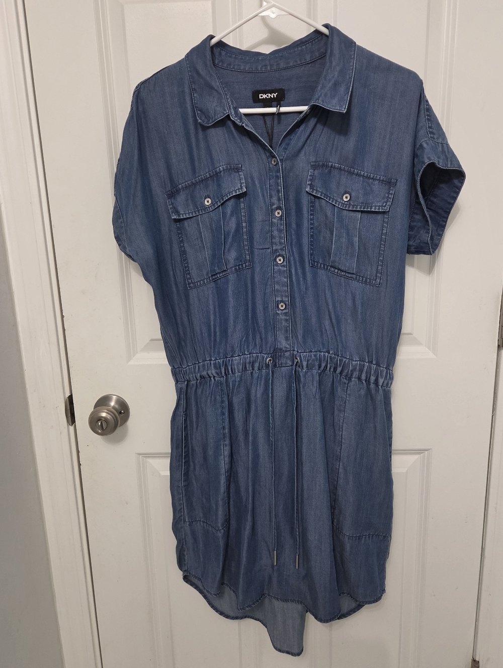 DKNY Jeans Women's Denim Shirt Dress featuring a button-front Light Blue Size S